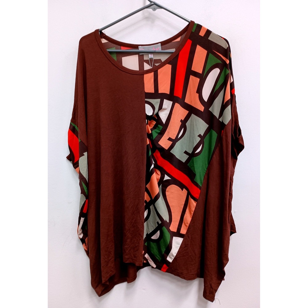Pretty Angel Abstract Wearable Art Top Womens S/M Brown Oversized BOHO NWT